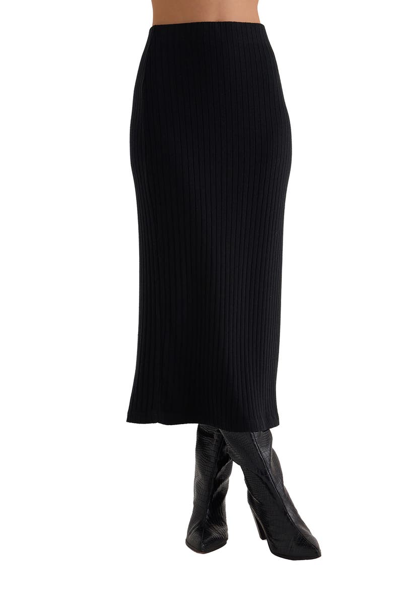 Rib Knit Midi Skirt, Main, color, BLACK