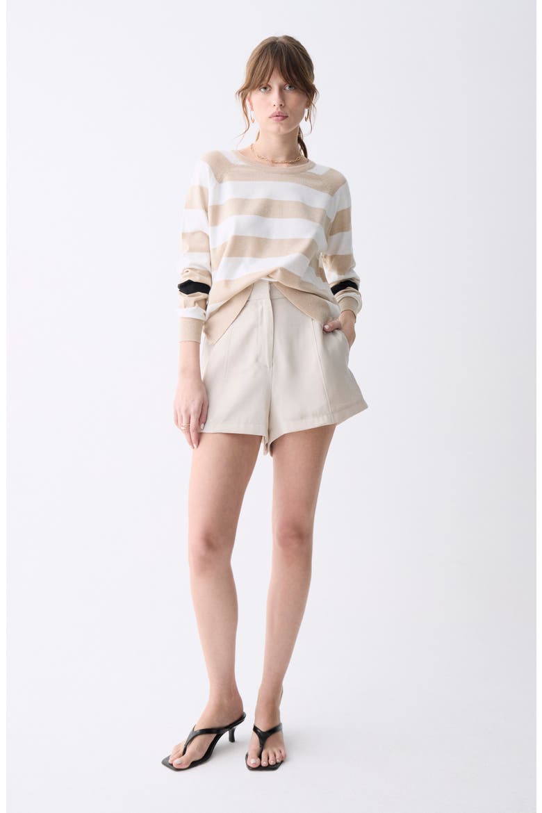 Tavira Stripe Crewneck Sweater, Alternate, color, ECRU MELANGE WITH ECRU STRIPES