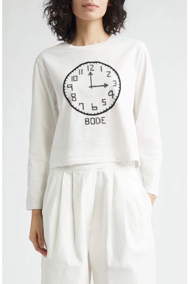 Cross Stitch Clock Long Sleeve T-Shirt, Main, color, CREAM