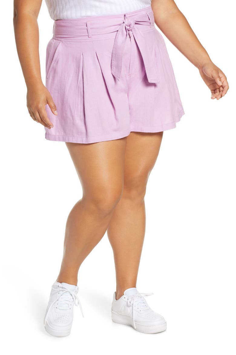 High Waist Linen Blend Shorts, Main, color, PINK BOUQUET