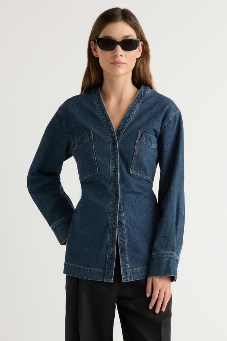Emmett Structured-Sleeve Denim Jacket, Main, color, Indigo