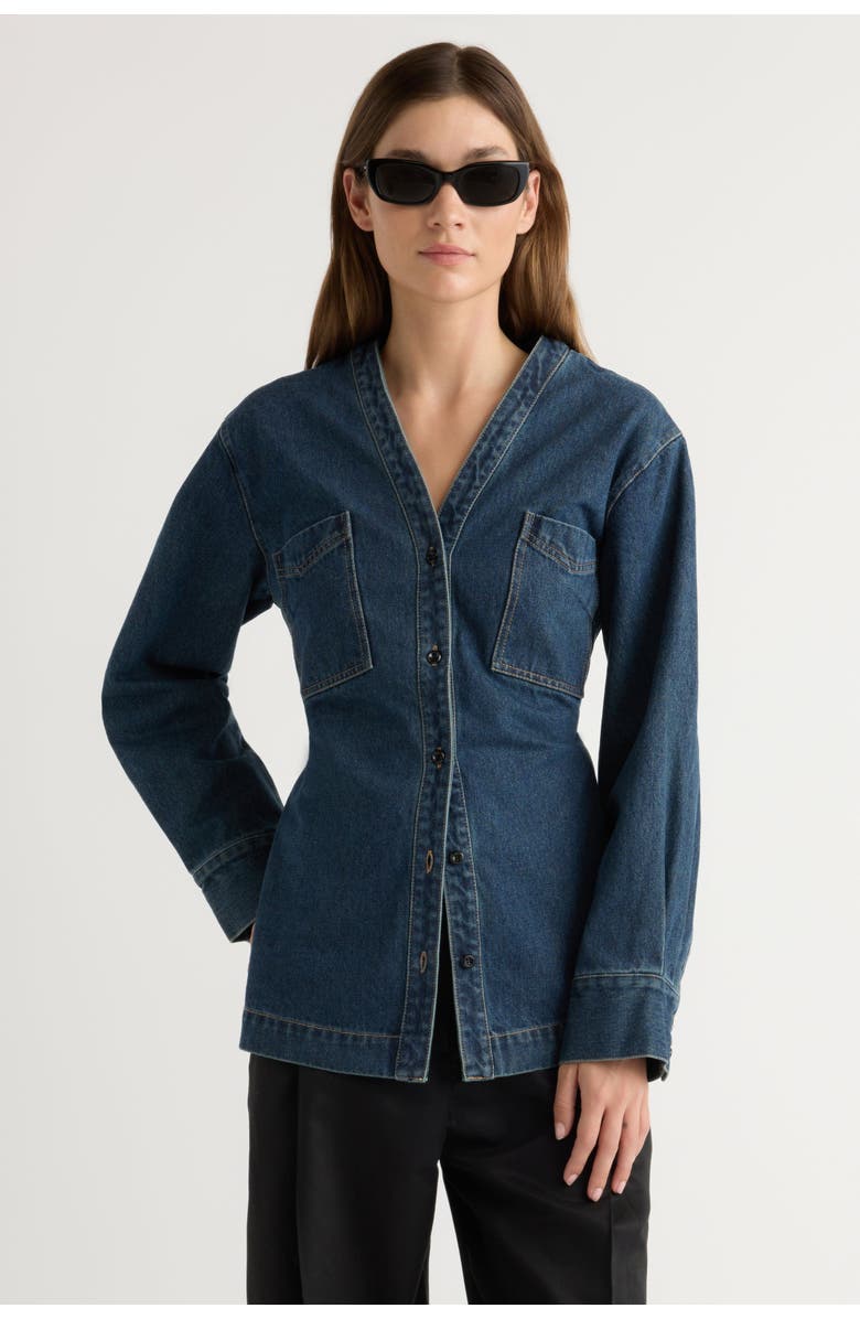 Modern Citizen Emmett Cinch-Waist Denim Jacket, Main, color, Indigo
