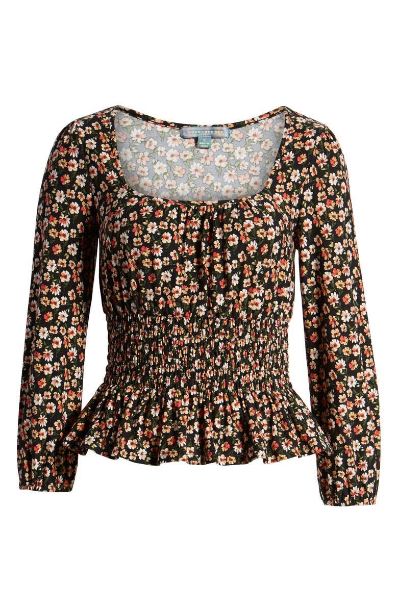 Good Luck Gem Smocked Waist Floral Top, Alternate, color, 