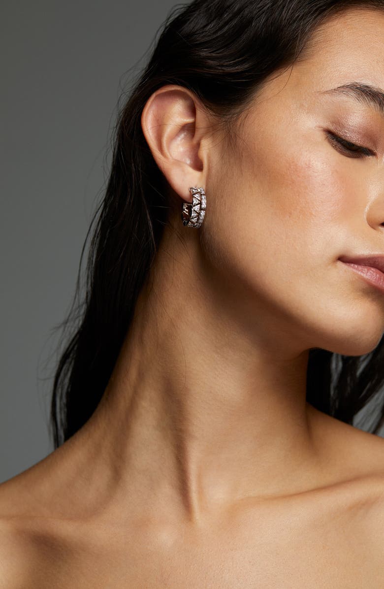 Nadri Luxor Small Hoop Earrings, Alternate, color, Rhodium