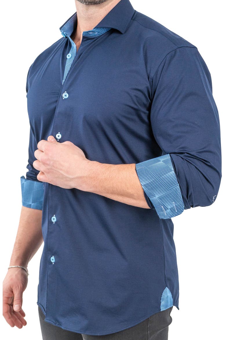 Einstein Solid Stretch Cotton Button-Up Shirt, Alternate, color, BLUE