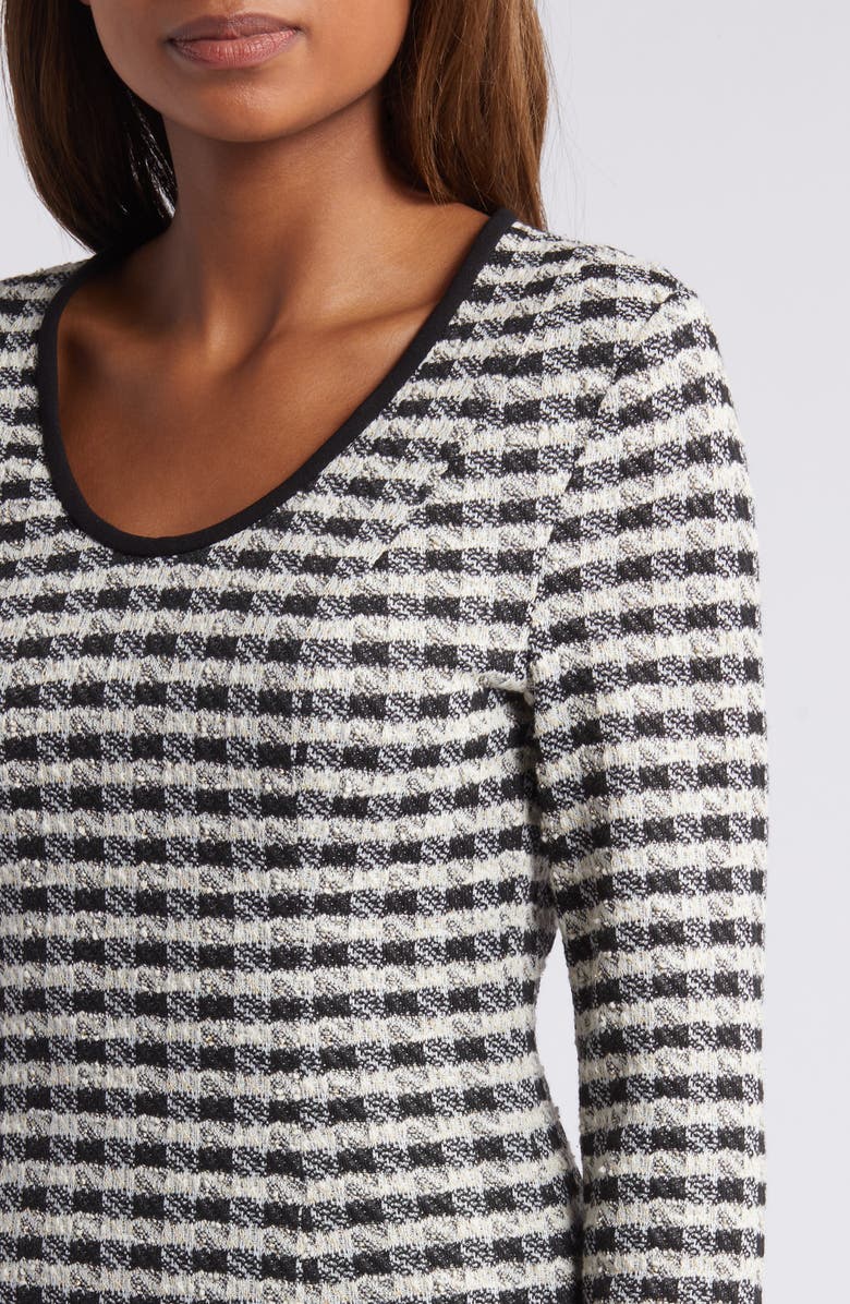 Black Halo Kiara Metallic Check Long Sleeve Minidress, Alternate, color,