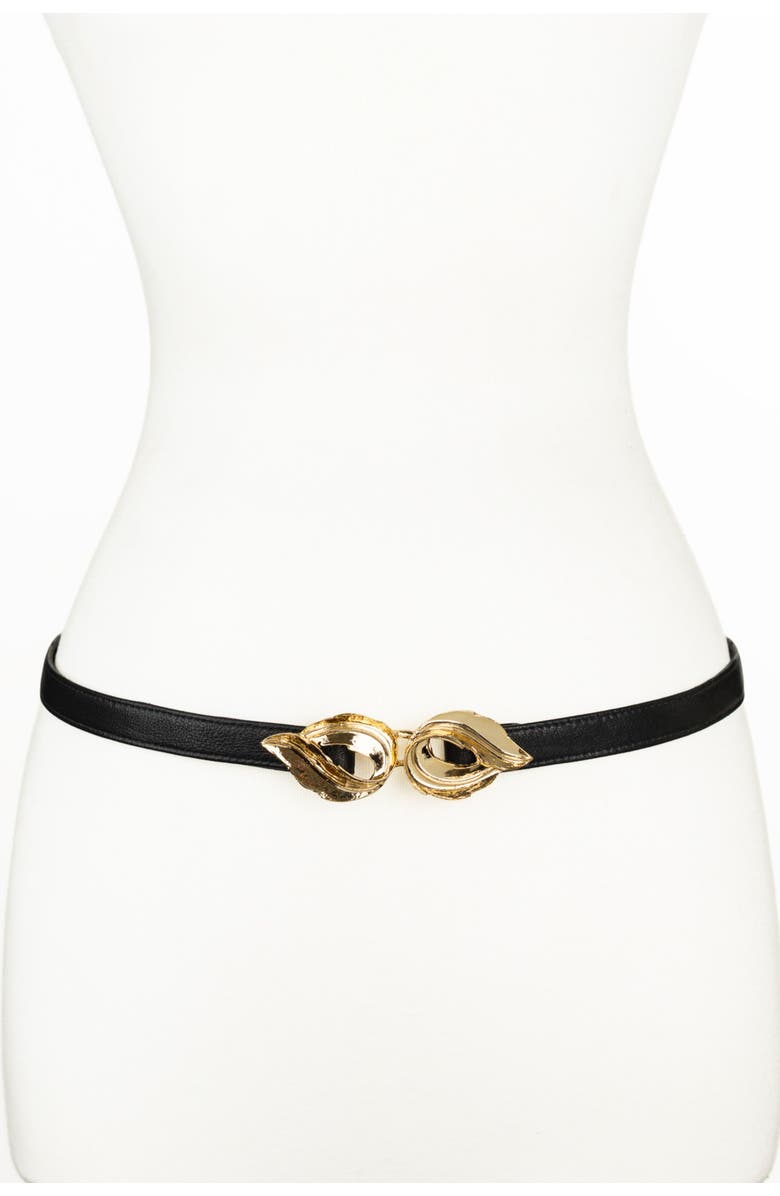 Raina Belts Lauren Leaf Buckle Leather Belt, Main, color, Black