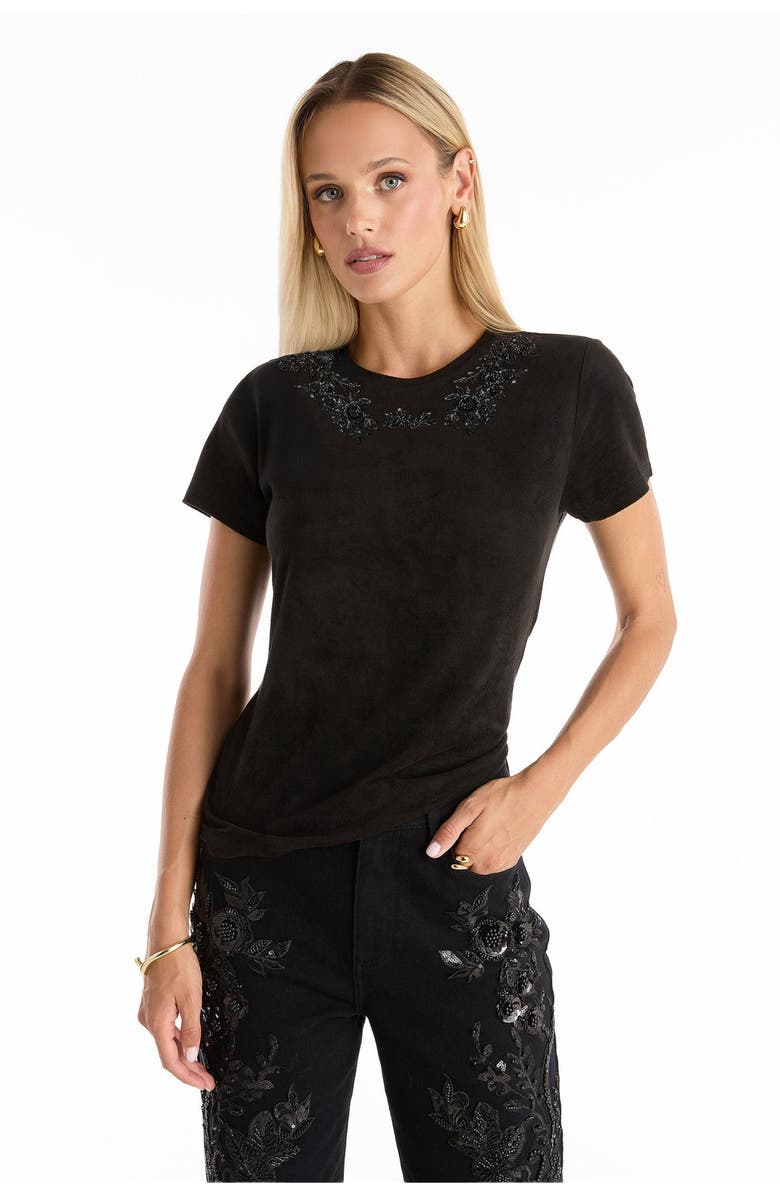 The Noli Shop Amaya Floral Sequin T-Shirt, Main, color, Black