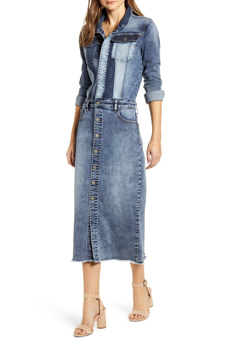 Long Sleeve Denim Midi Dress, Main, color, BLUE