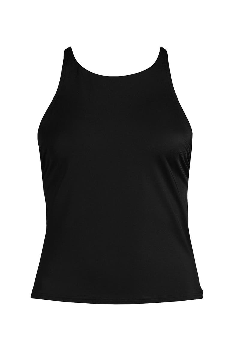 DDD-Cup Chlorine Resistant Tugless High Neck Strappy Back Tankini Swimsuit Top, Alternate, color, Black