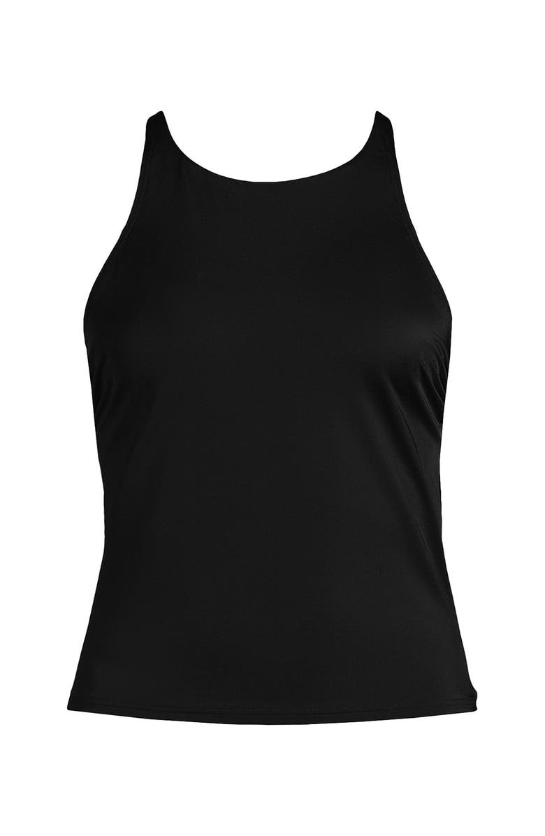 Lands' End D-Cup Tugless High Neck Strappy Back Tankini Swimsuit Top, Alternate, color, Black