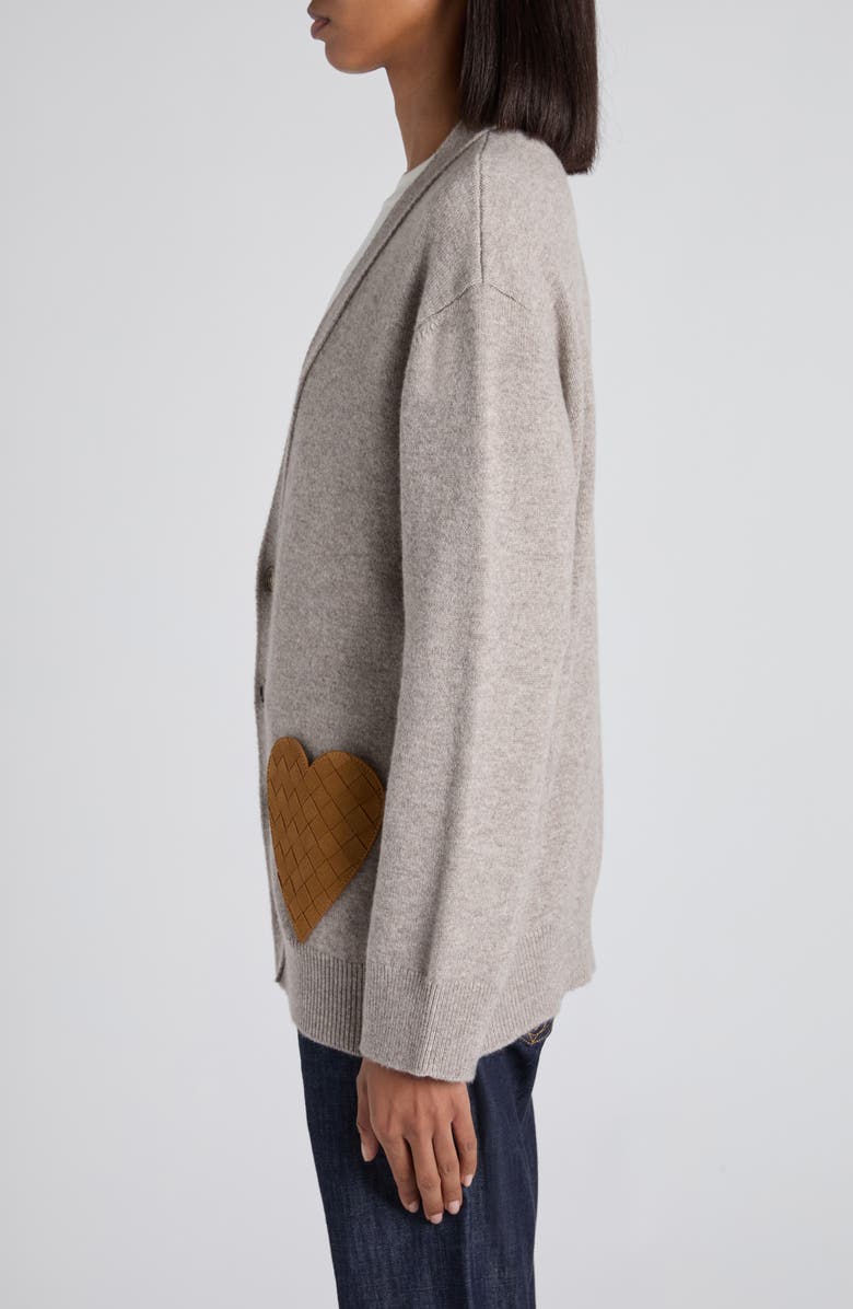Bottega Veneta Cashmere Blend Cardigan with Intrecciato Suede Hearts, Alternate, color, 1502 Stone Melange