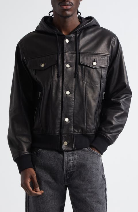 Hooded Leather Blouson Jacket