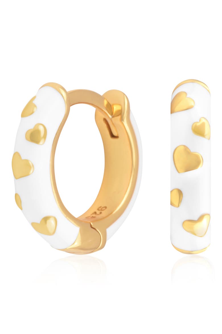 Enamel Huggie Hoop Earrings, Main, color, WHITE/ GOLD HEARTS