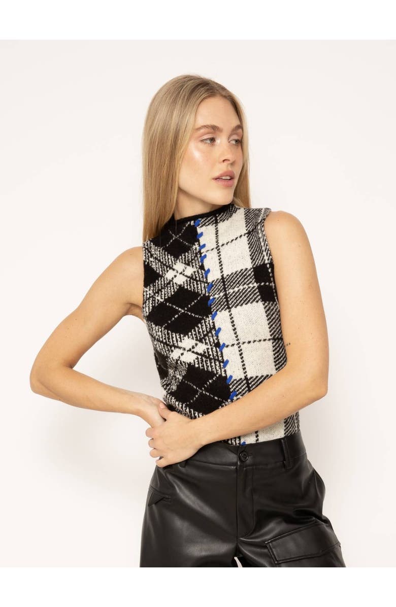 Central Park West Goldie Plaid Sleeveless Mockneck, Main, color,