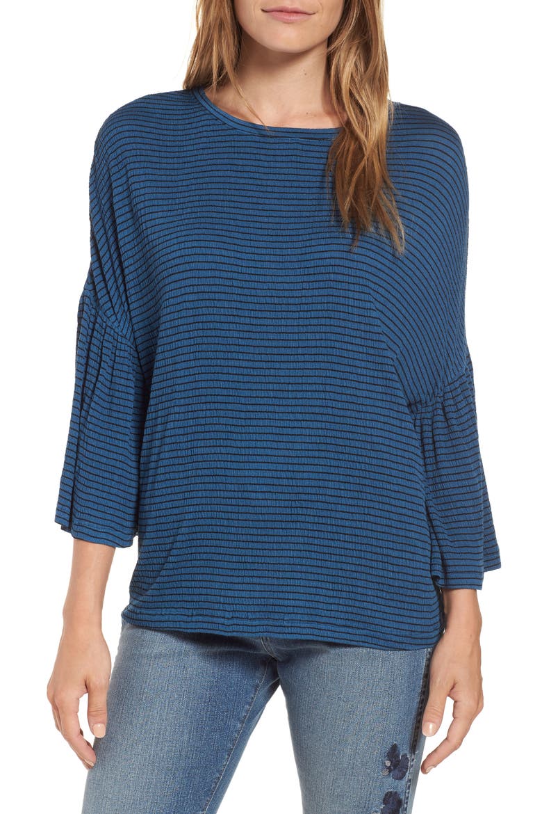 Stripe Bell Sleeve Tee, Main, color, BLUE DARK- BLACK BLOOM STRIPE