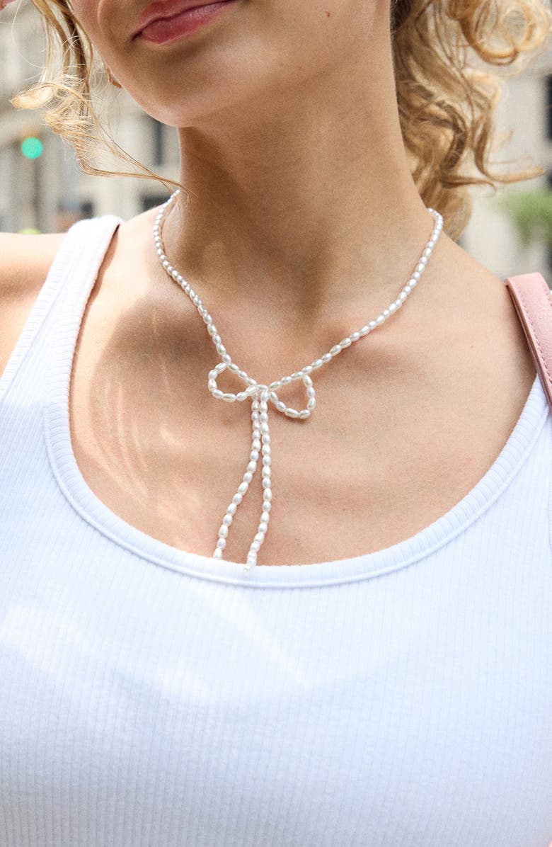 BaubleBar Gigi Bow Necklace, Alternate, color, Pearl
