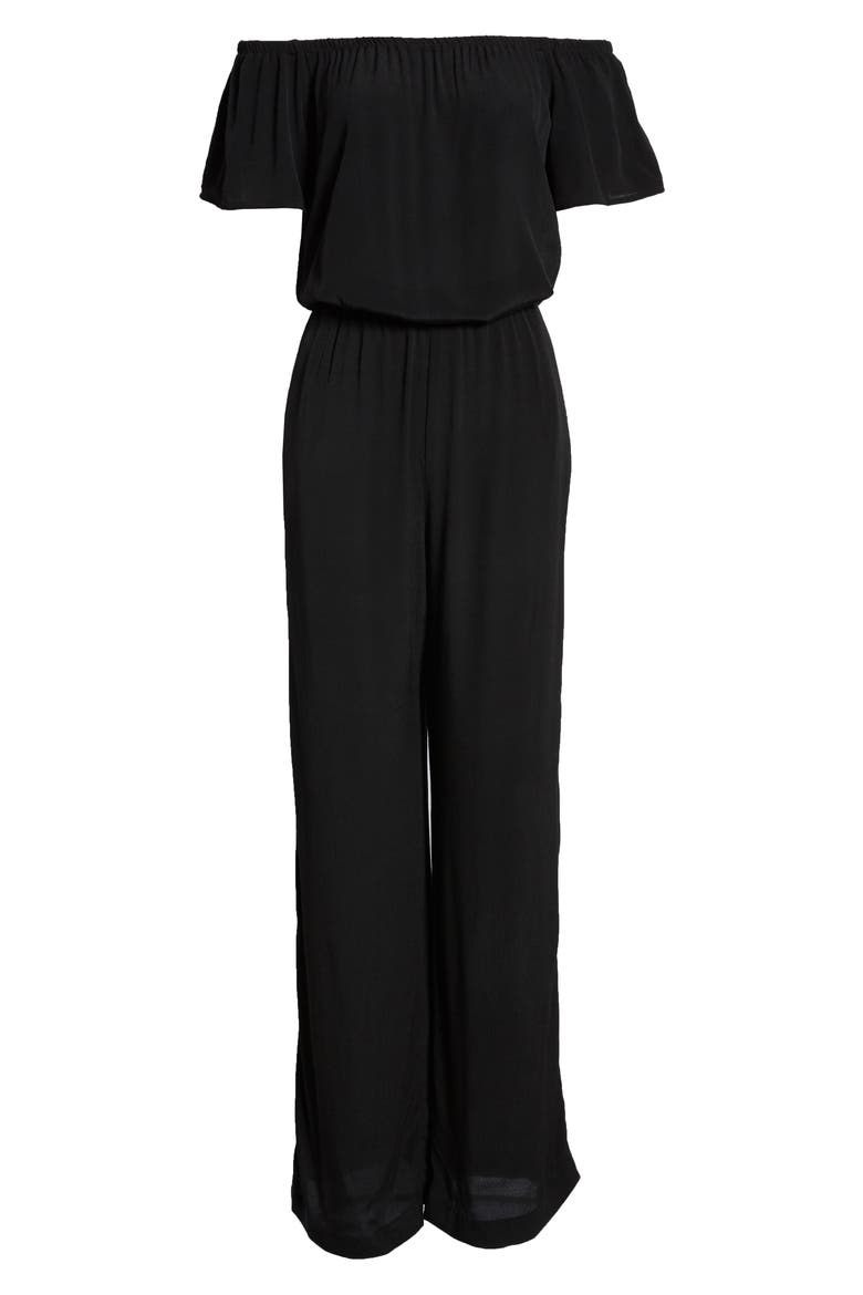 Off the Shoulder Wide Leg Jumpsuit, Alternate, color, BLACK