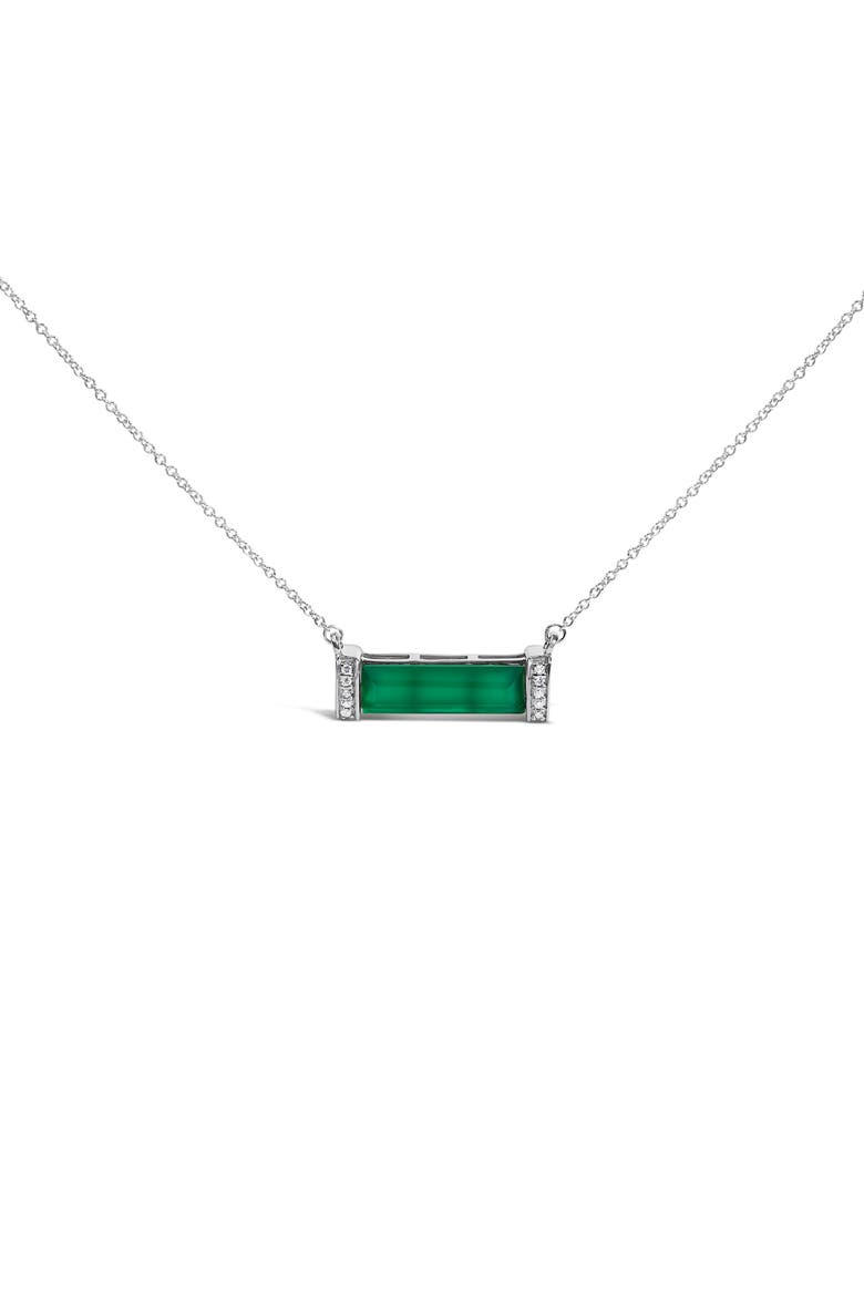 Sterling Silver Diamond Accent and Green Agate Bar Pendant Necklace, Main, color, Silver