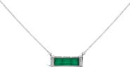 Haus of Brilliance Sterling Silver Diamond Accent and Green Agate Bar Pendant Necklace