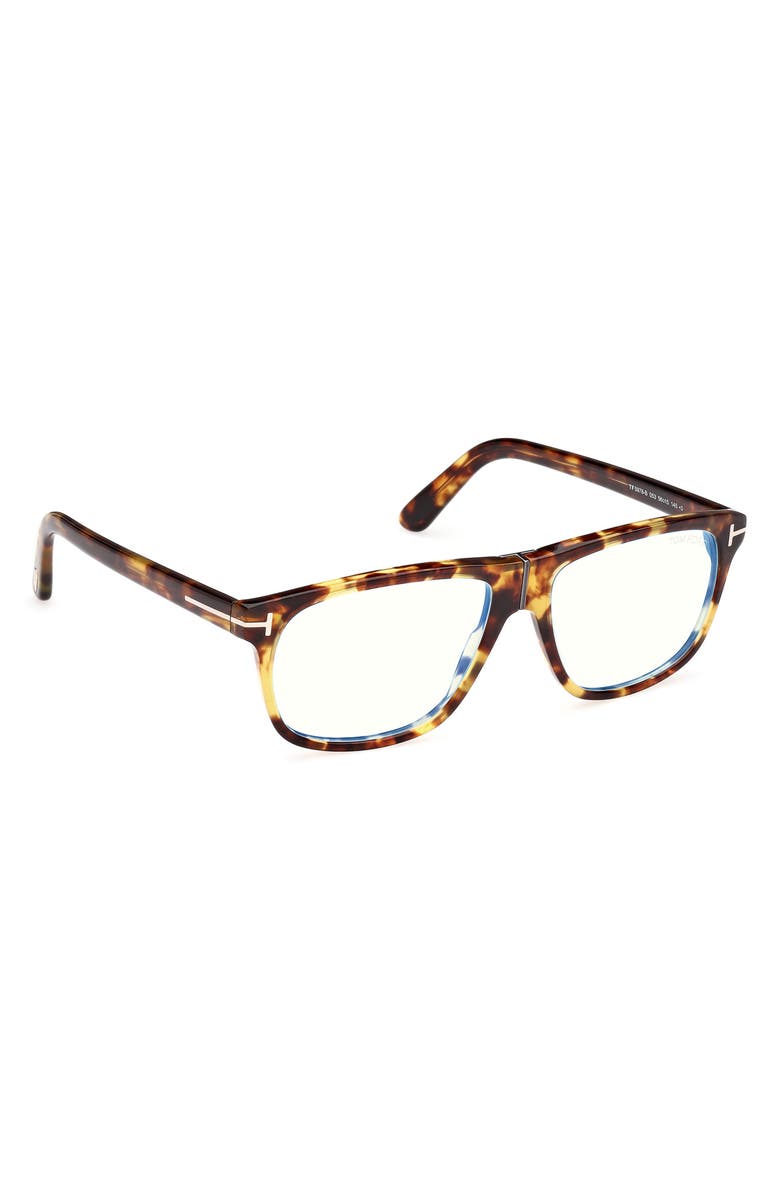 TOM FORD 56mm Pilot Blue Light Blocking Glasses, Alternate, color, Havana / T Logo / Blue Block