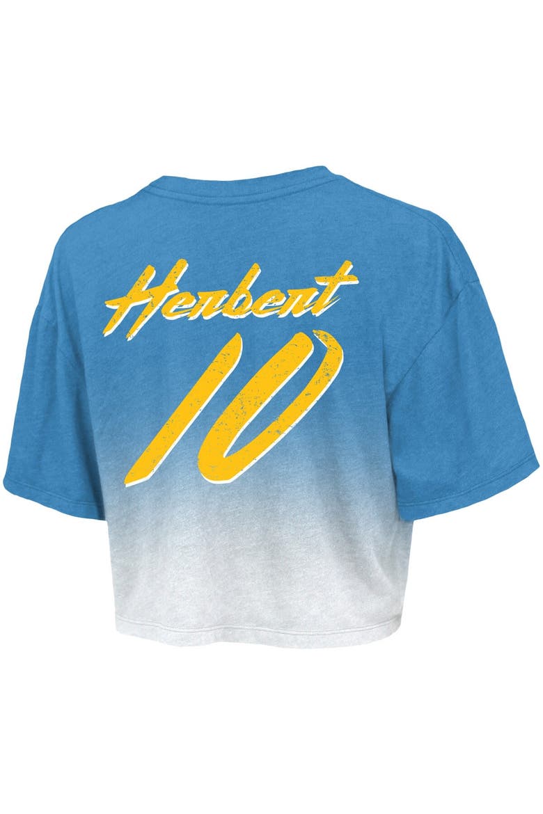 Women's Majestic Threads Justin Herbert Powder Blue/White Los Angeles Chargers Dip-Dye Player Name & Number Crop Top, Alternate, color, Powder Blue
