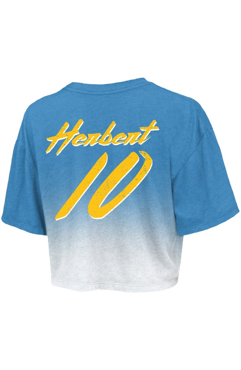 Majestic Threads Women's Majestic Threads Justin Herbert Powder Blue/White Los Angeles Chargers Dip-Dye Player Name & Number Crop Top, Alternate, color, Powder Blue