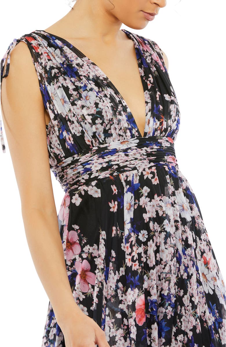 Mac Duggal Floral Tie Shoulder V-Neck Maxi Dress, Alternate, color, Black Multi