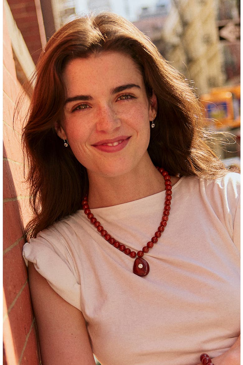 Jamie Semi-Precious Beaded Pendant Necklace, Alternate, color, RED