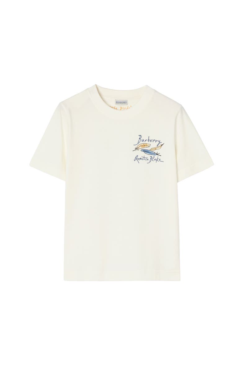 Burberry Feather Print Cotton T-shirt, Alternate, color, Chalk White
