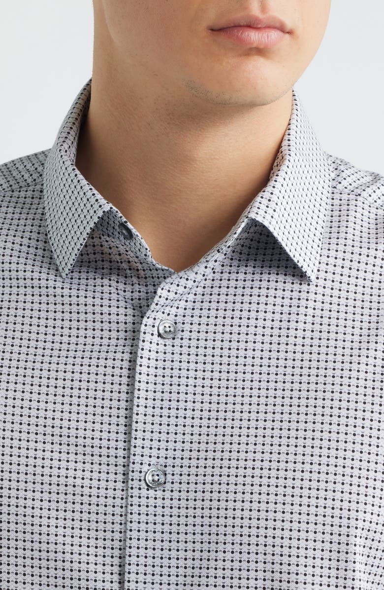 Bugatchi Miles OoohCotton<sup>®</sup> Neat Dot Print Short Sleeve Button-Up Shirt, Alternate, color, Platinum