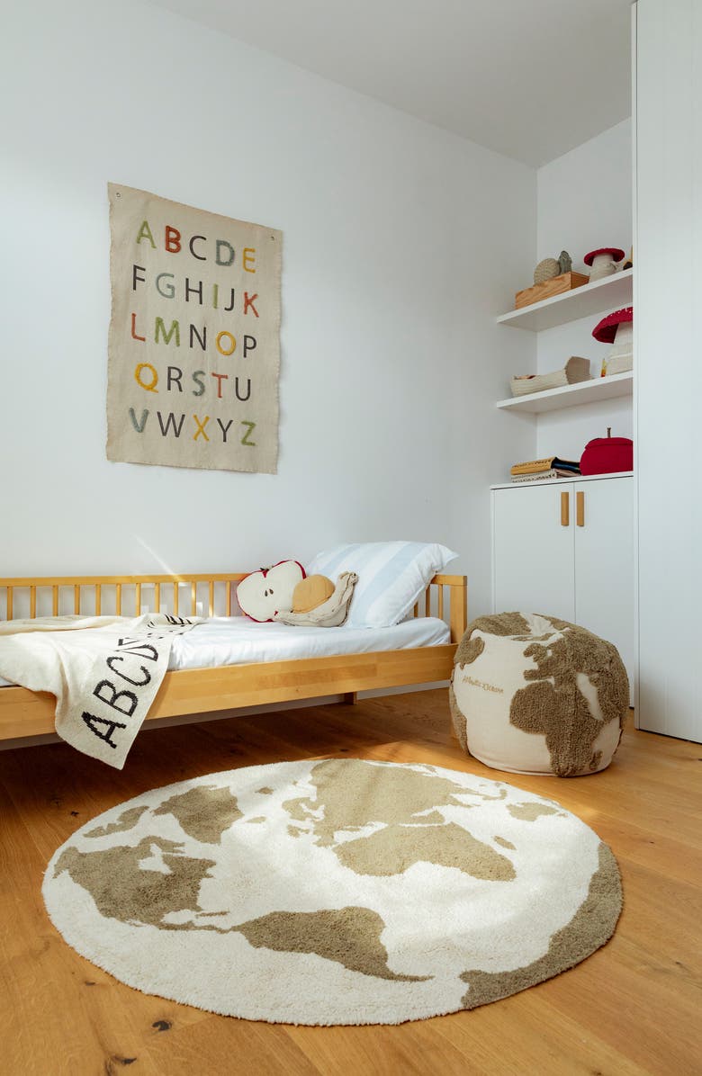 Lorena Canals RugCycled World Map Washable Cotton Blend Rug, Alternate, color, Natural Soil Brown