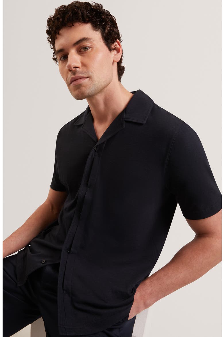 Fendry Cotton & Linen Knit Camp Shirt, Alternate, color, NAVY