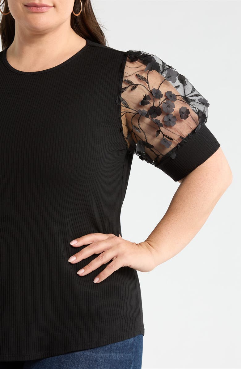 SUGARLIPS Sheer Puff Sleeve Top, Alternate, color, Black