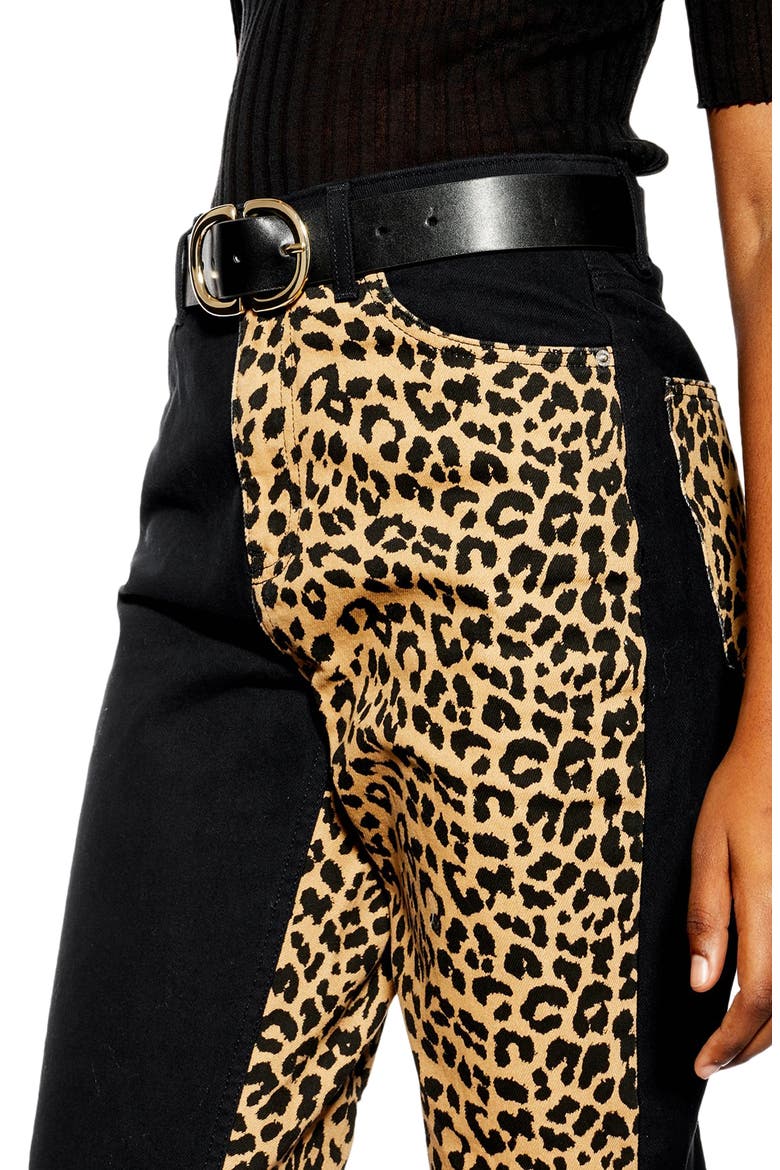 Leopard Panel Mom Jeans, Alternate, color, WASHED BLACK MULTI