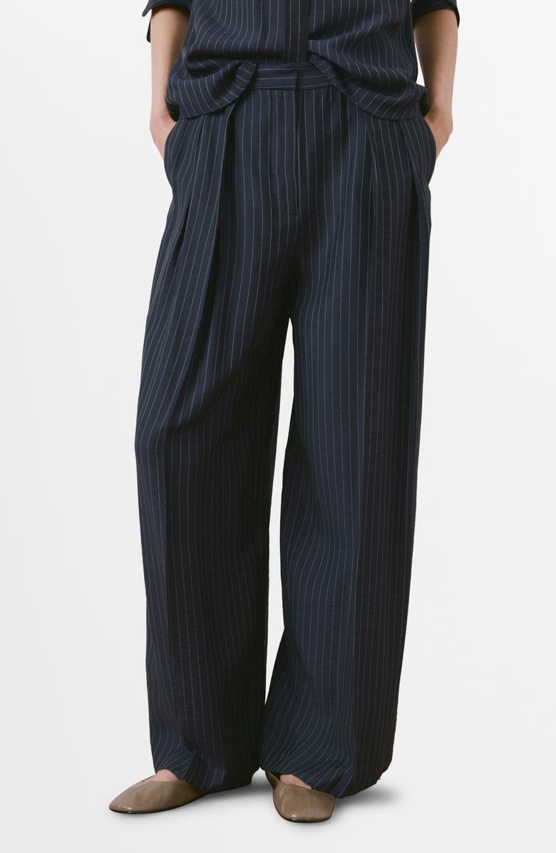 MANGO Pinstripe Wide Leg Pants, Main, color, Navy