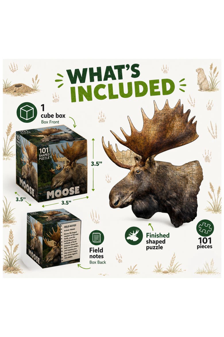 Moose 100 Piece Shaped Jigsaw Puzzle, Alternate, color, Multicolor