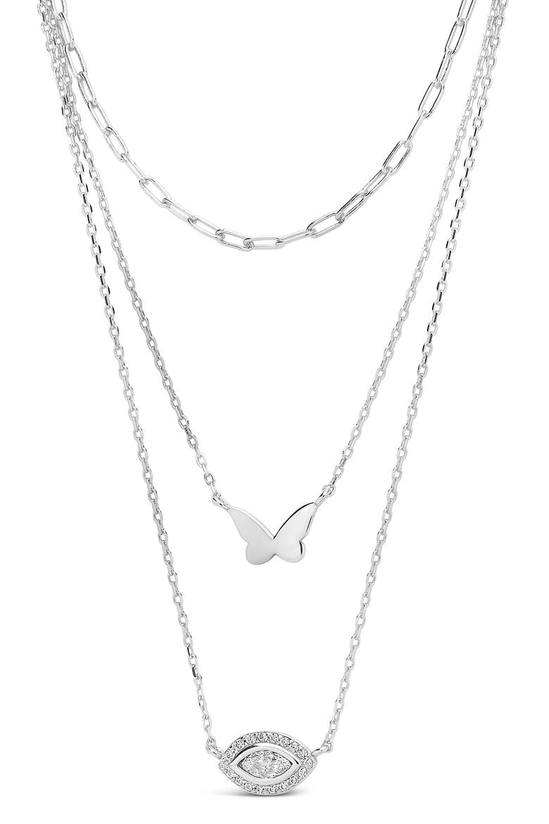 Evil Eye Butterfly Layered Necklace, Alternate, color, SILVER