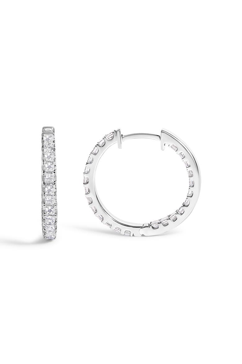 14K White Gold 2.00 Cttw Princess Diamond Inside Out Hoop Earrings, Alternate, color, White Gold