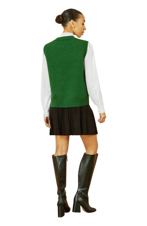 Yumi Knitted Floral Sleeveless Sweater Vest In Green