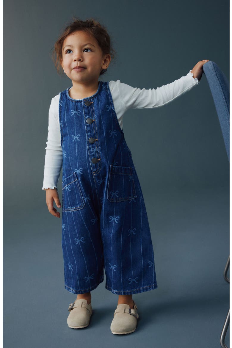 Kids' Bow Pattern Denim Overalls, Alternate, color, BLUE