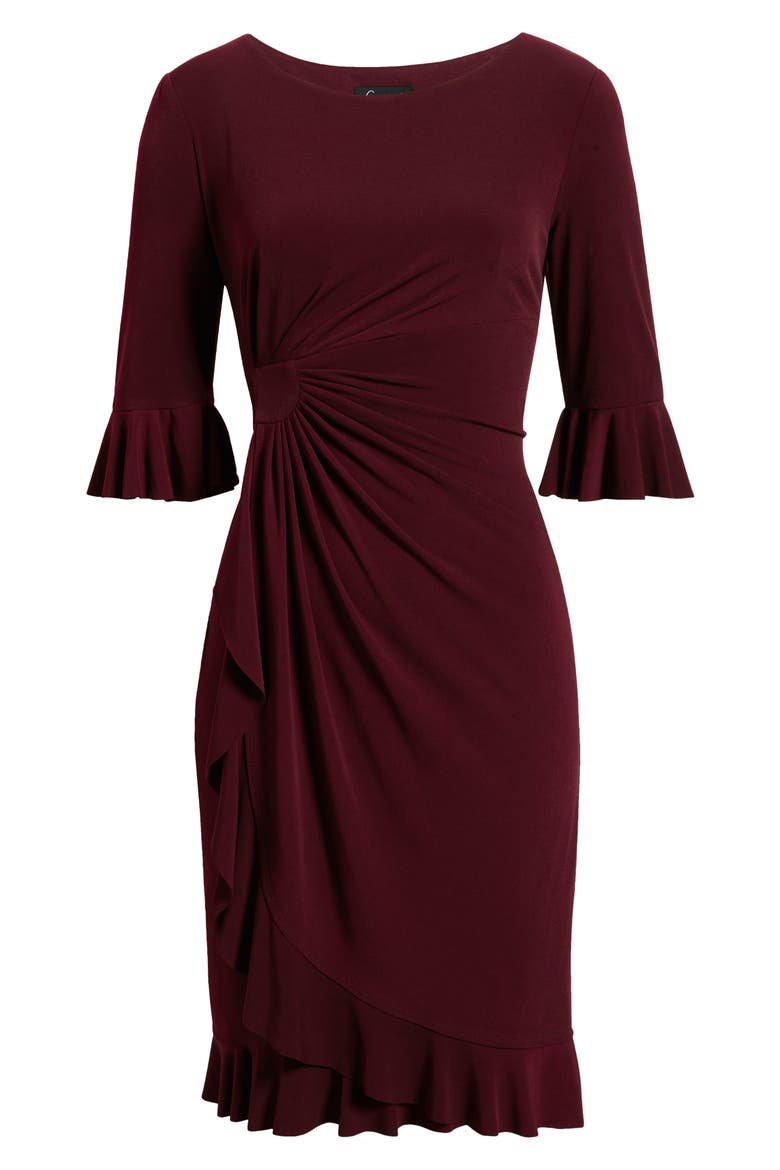 Ruffle Pleat Dress, Alternate, color, BORDEAUX