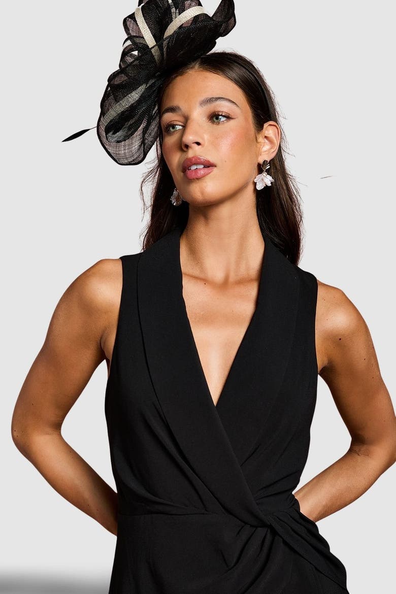 Shawl Collar Ruffle Hem Midi Dress, Alternate, color, Black