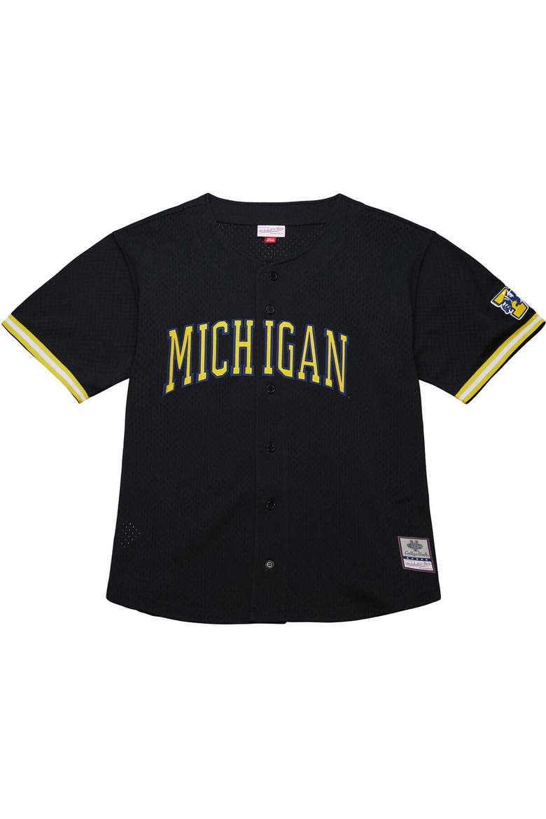 Men's Mitchell & Ness Black Michigan Wolverines On The Clock Full-Button Fashion Jersey, Alternate, color, Black