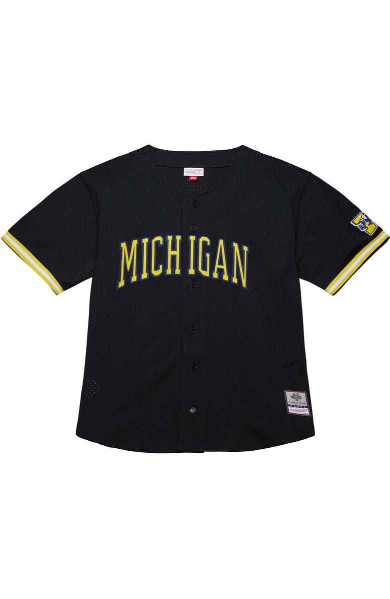 Mitchell & Ness Men's Mitchell & Ness Black Michigan Wolverines On The Clock Full-Button Fashion Jersey, Alternate, color, Black