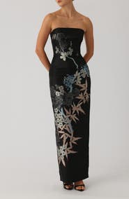 SAU LEE Ilsa Strapless Jacquard Sheath Gown