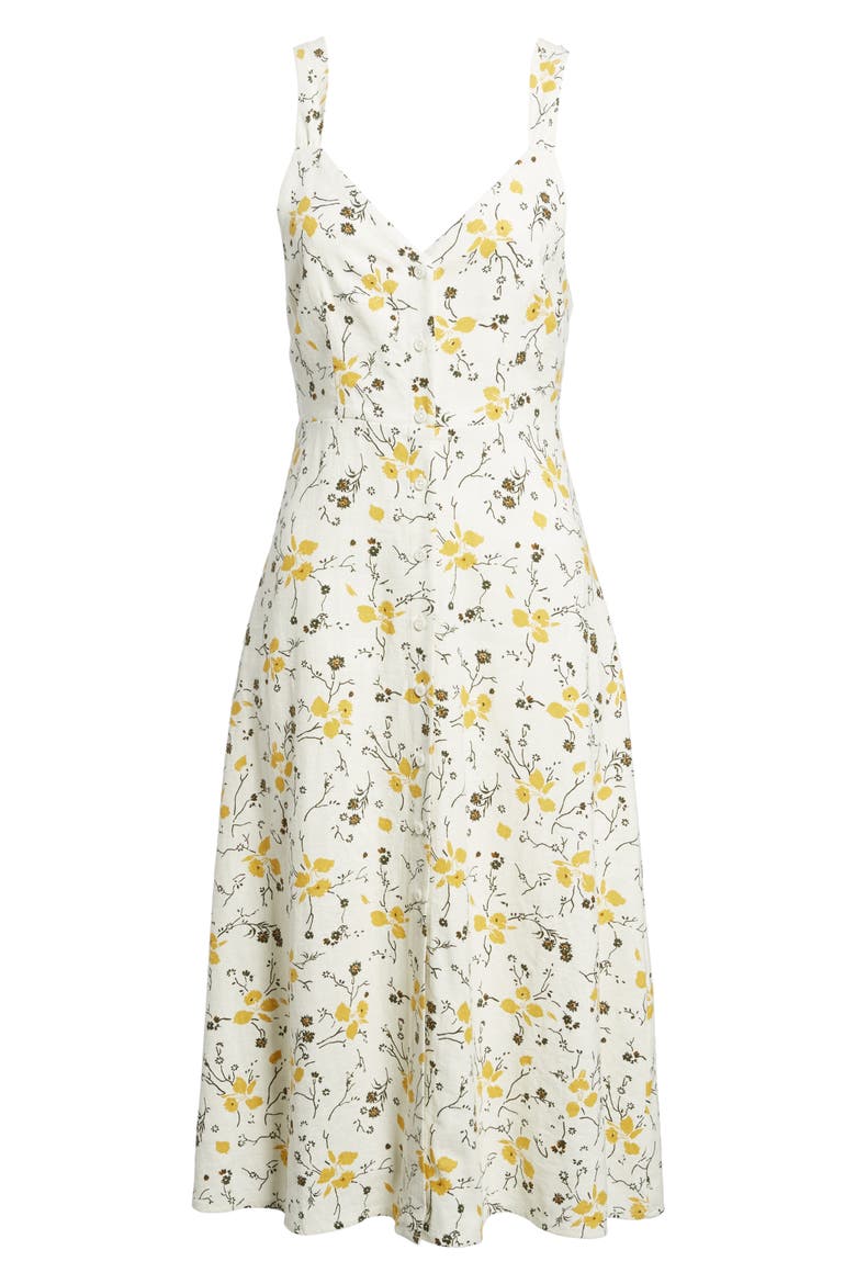 Floral Print Tie Back Midi Dress, Alternate, color, IVORY EGRET REDUX FLORAL