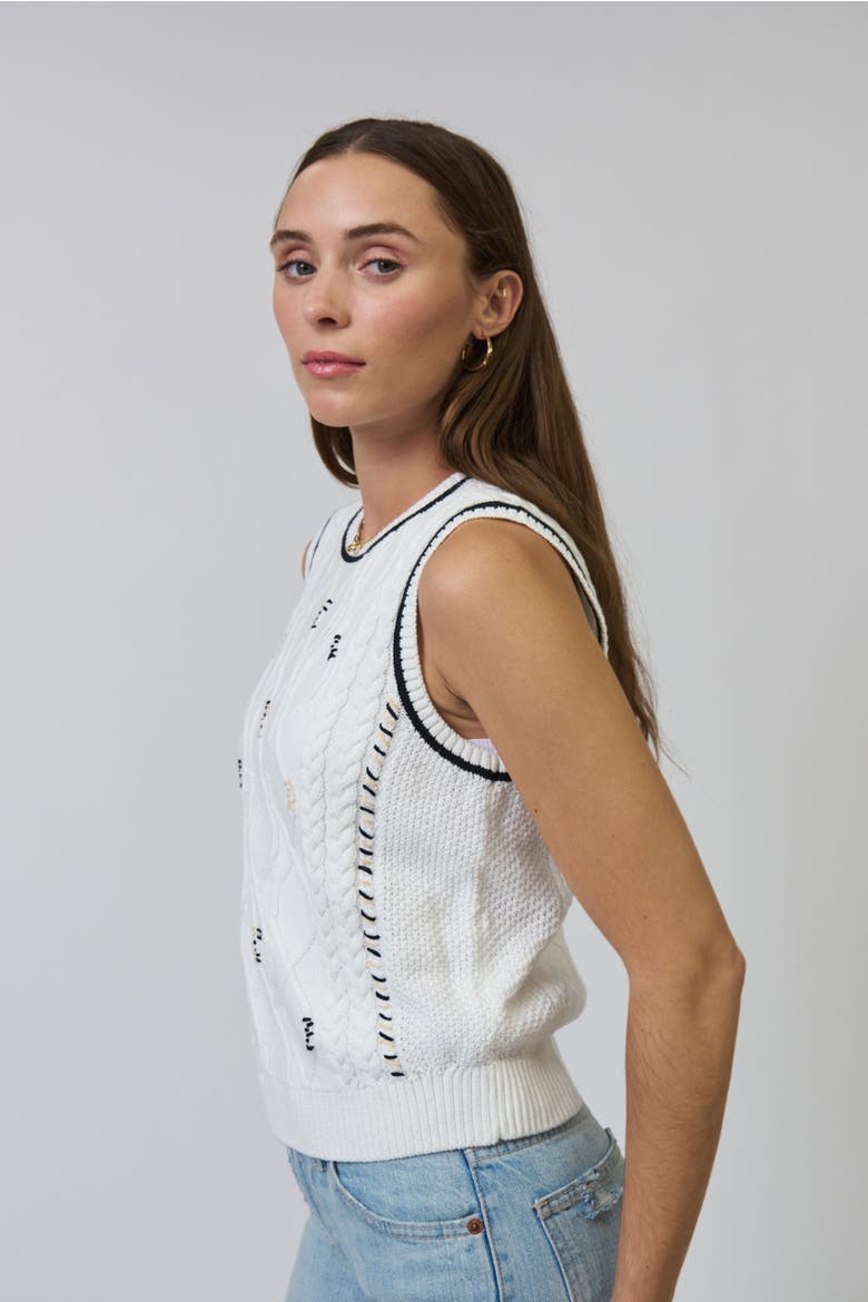 Jaden Embroidered Cable Shell, Alternate, color, IVORY