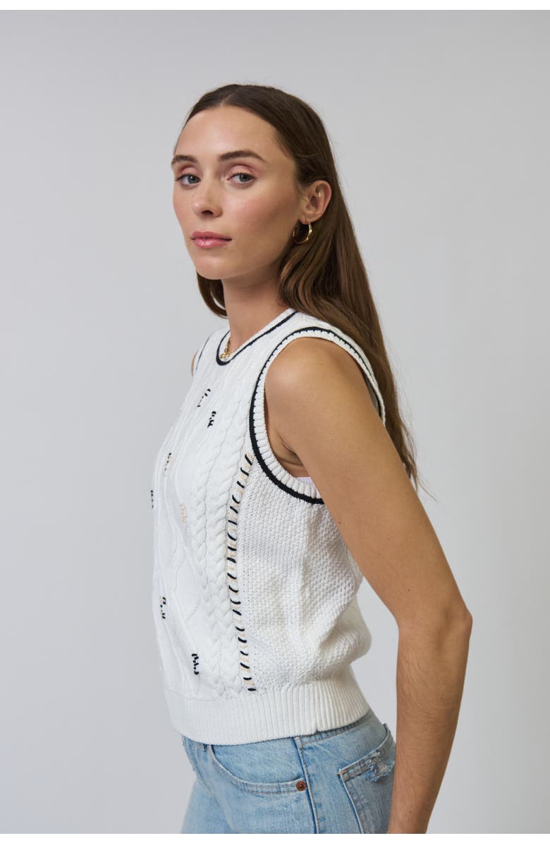 Central Park West Jaden Embroidered Cable Shell, Alternate, color, Ivory