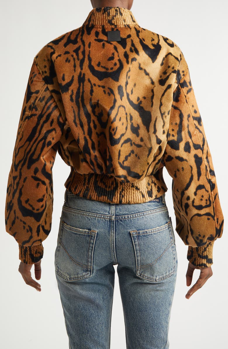 Stella McCartney Cloud Leopard Crop Velveteen Bomber Jacket, Alternate, color, Multicolor Brown
